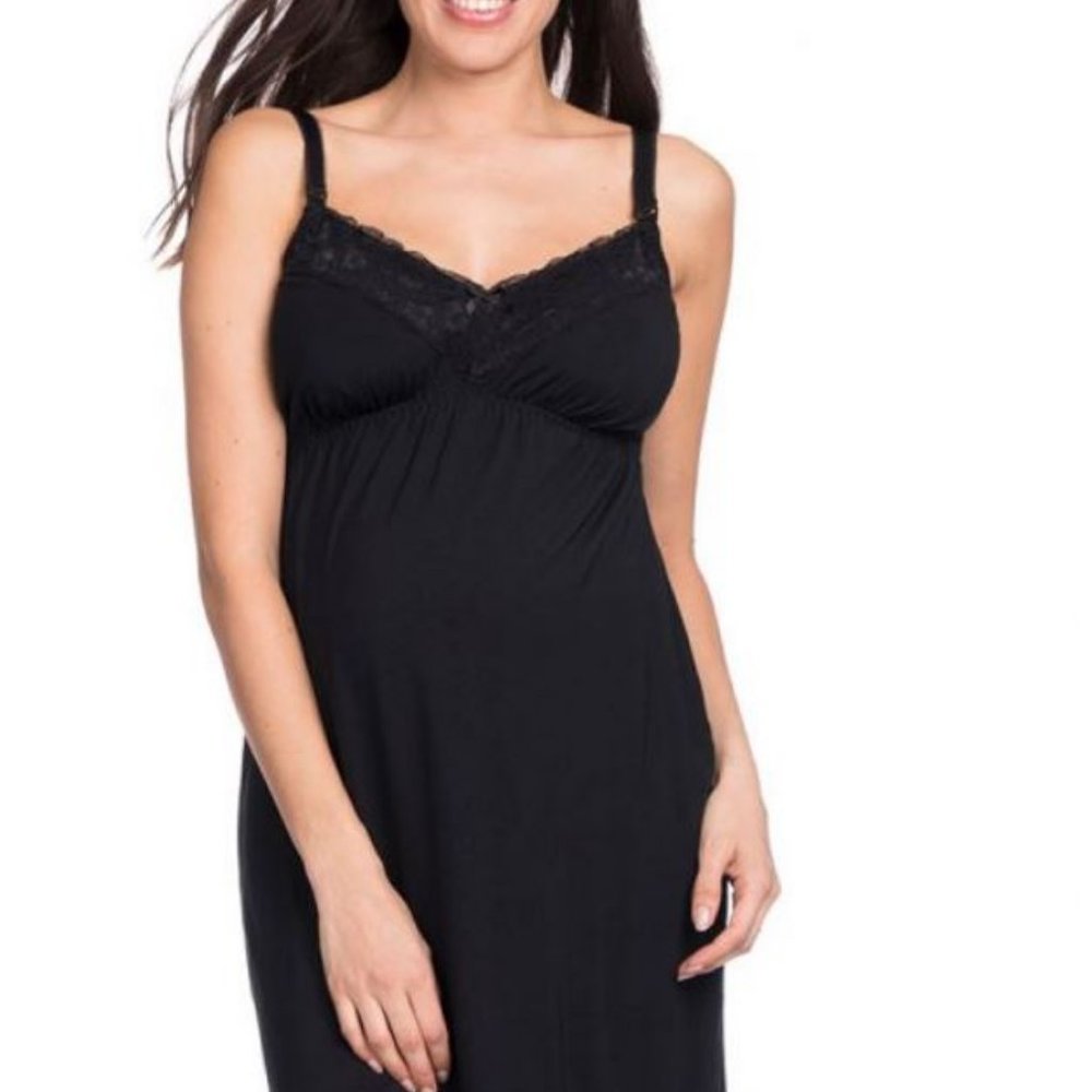Seraphine black lace maternity & nursing nightie
